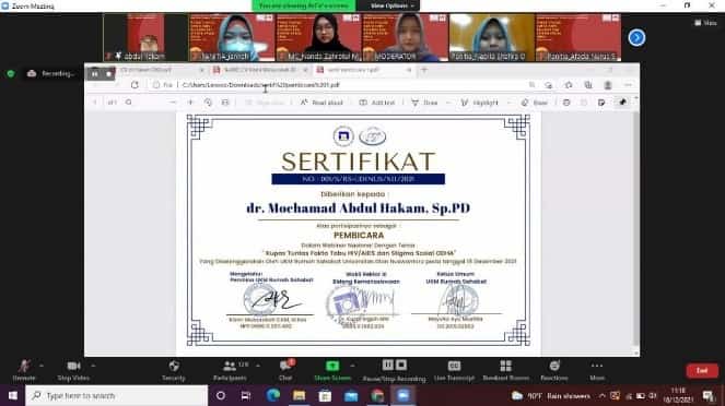 Penyerahan Sertifikat Pembicara Kepala Dinas Kesehatan Kota Semarang